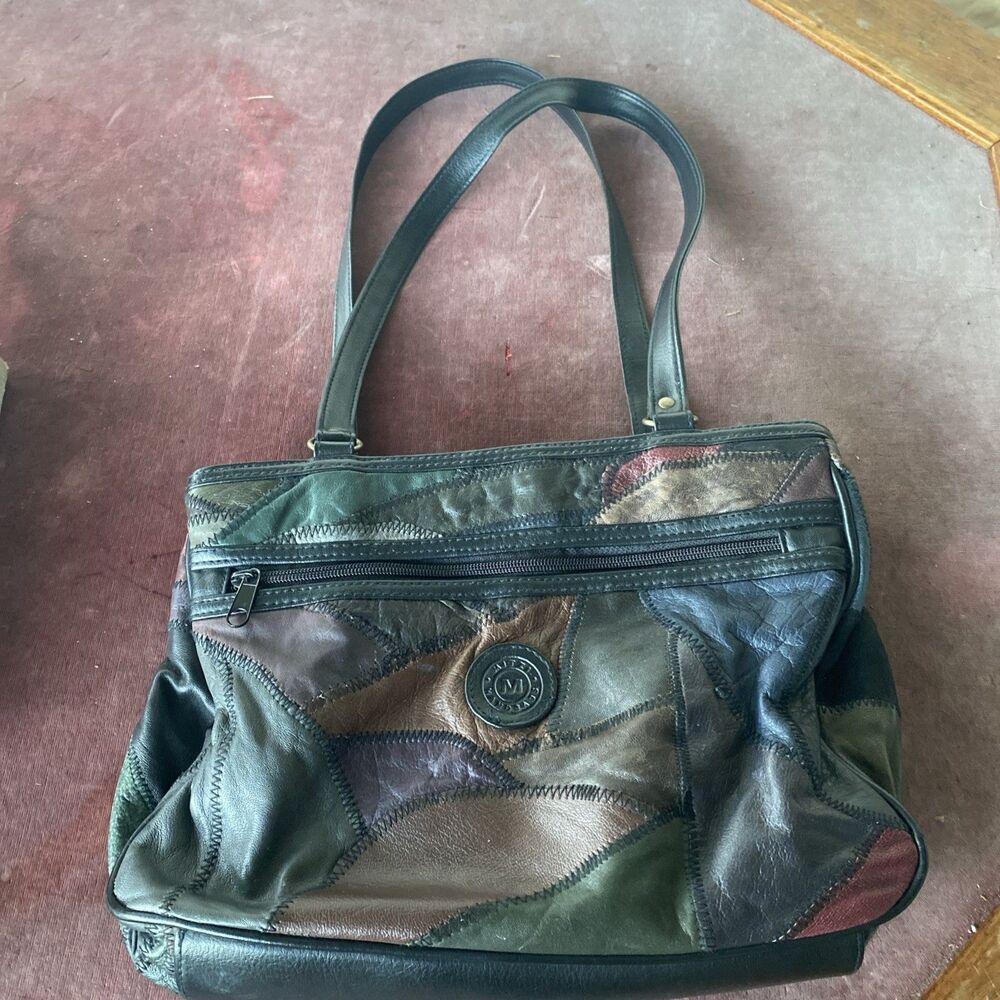 Vintage Mitzi Handbag Patchwork Purse. Rectangle 3 Compartments Multi Color READ